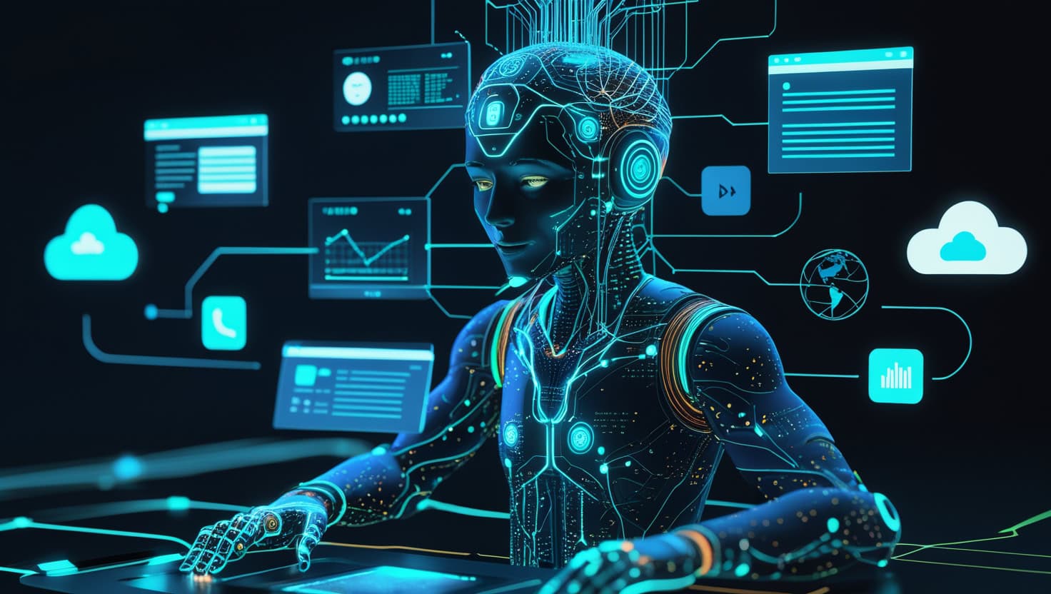 AI-powered robotic assistant for advanced technology solutions and digital innovation.