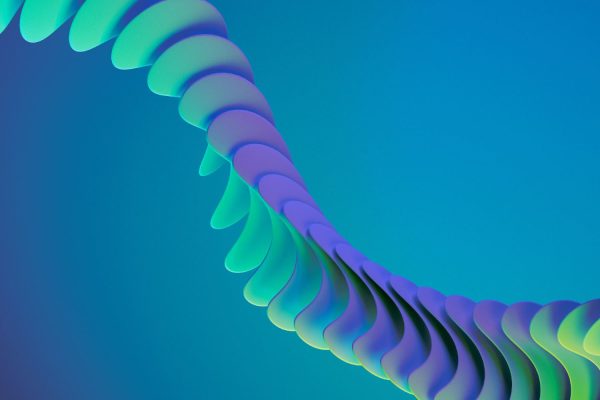 Vibrant digital art of a spiraling abstract shape in neon colors representing innovative technology.